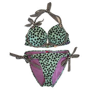 Victoria's Secret Bombshell 2 Piece Bikini Swimsuit Floral Teal Top 34C Bottom M